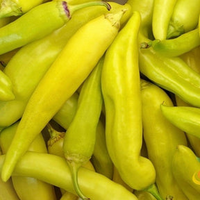 Sweet banana pepper seeds from SeedsNow, showing vibrant seed packet with colorful pepper illustration and seed details.